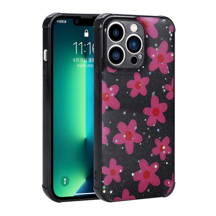 Apple iPhone 11 Pro Kılıf Simli Desenli Kamera Korumalı Parlak Zore Popy Kapak Kulübe