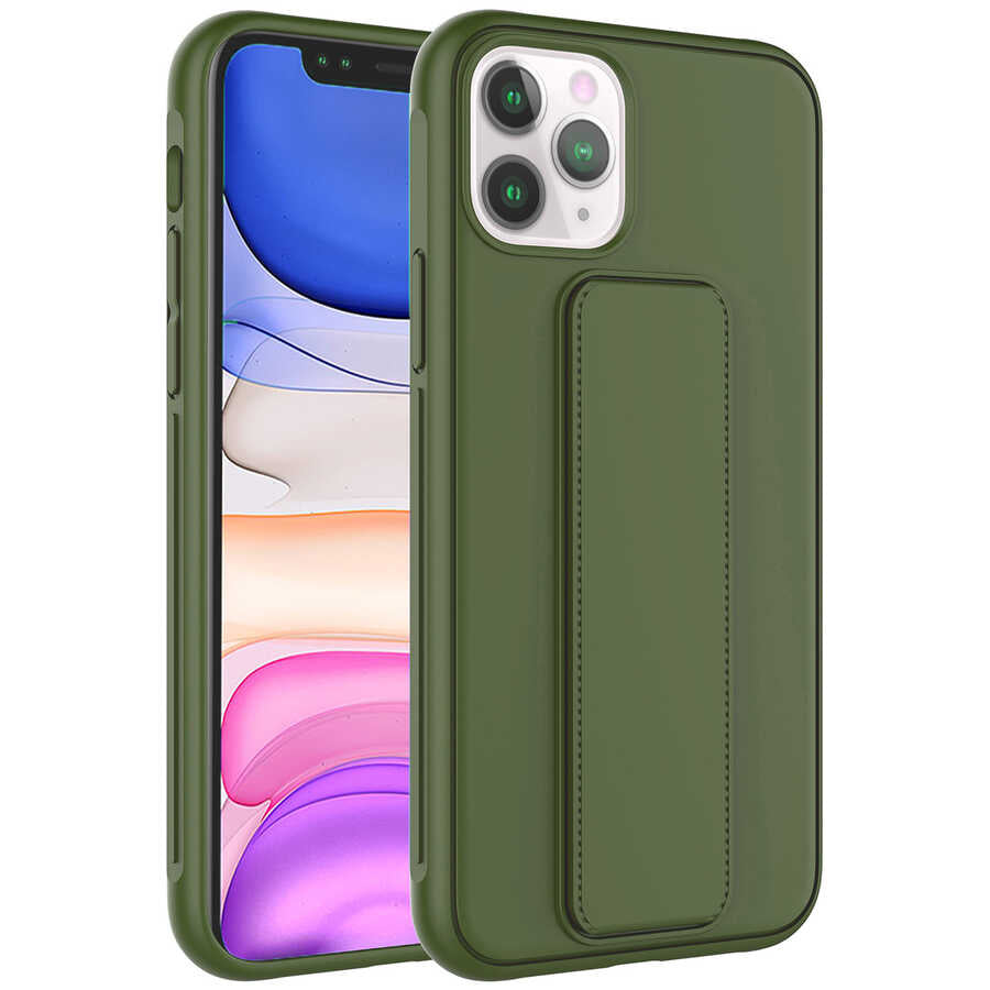 Apple iPhone 11 Pro Kılıf Zore Qstand Kapak Koyu Yeşil