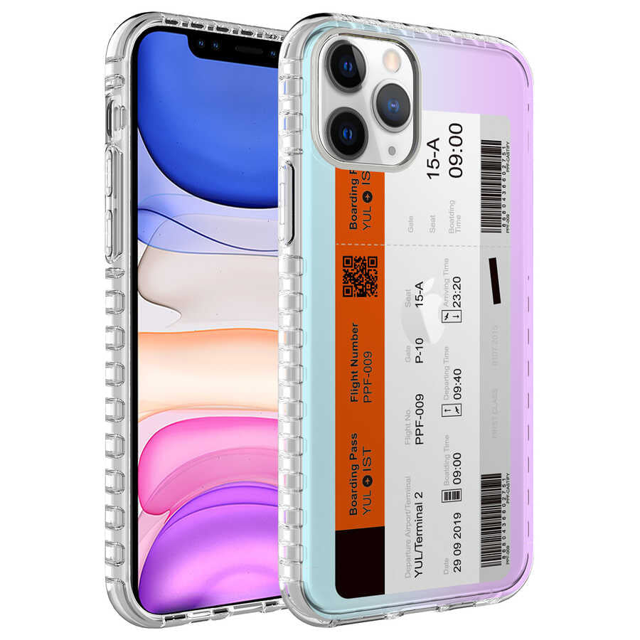 Apple iPhone 11 Pro Max Kılıf Airbag Kenarlı Renkli Desenli Silikon Zore Elegans Kapak NO8