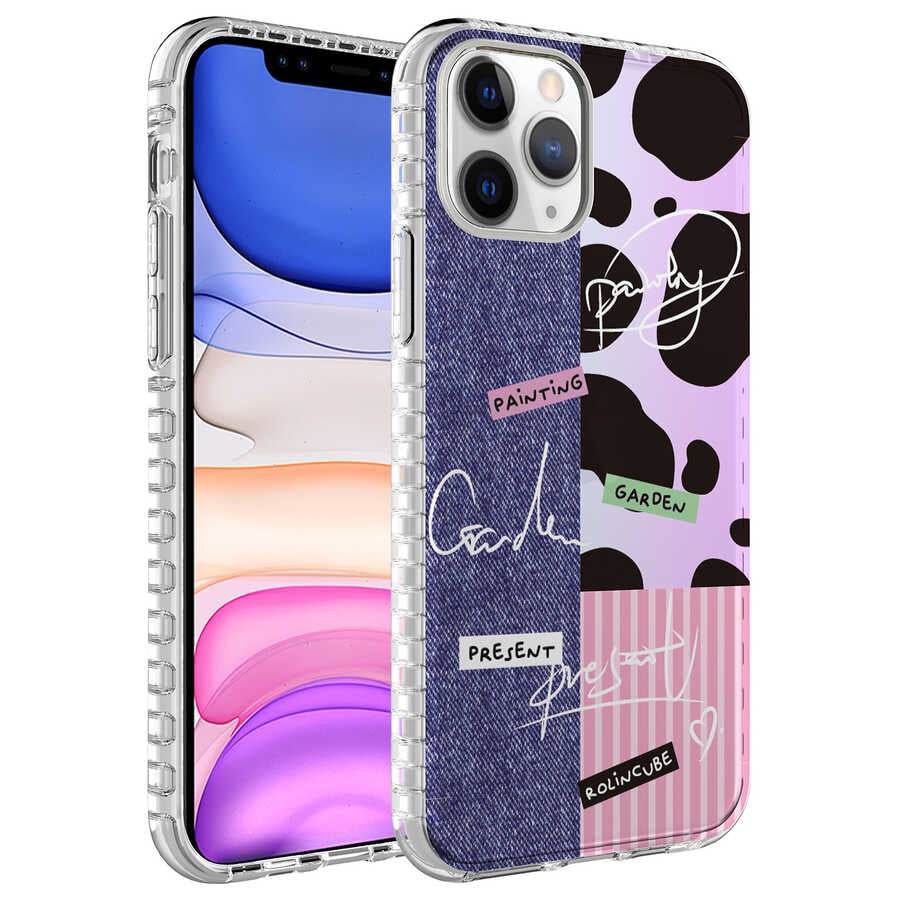 Apple iPhone 11 Pro Max Kılıf Airbag Kenarlı Renkli Desenli Silikon Zore Elegans Kapak NO8