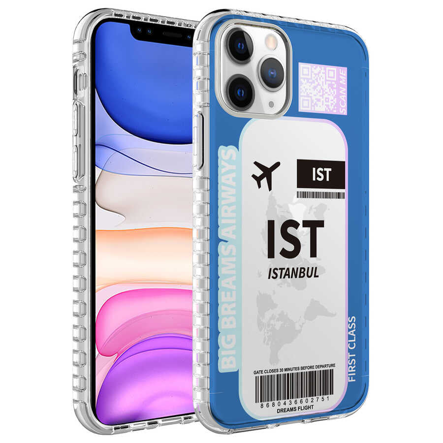 Apple iPhone 11 Pro Max Kılıf Airbag Kenarlı Renkli Desenli Silikon Zore Elegans Kapak NO4