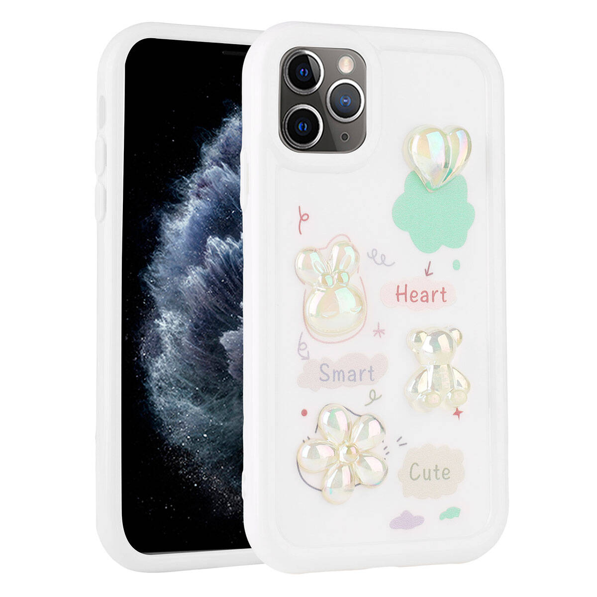 Apple iPhone 11 Pro Max Kılıf Kabartma Figürlü Parlak Zore Toys Silikon Kapak Mor