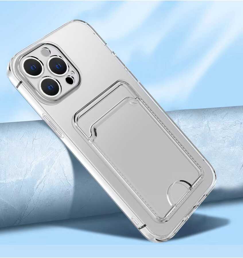 Apple iPhone 11 Pro Max Kılıf Kartlıklı Şeffaf Zore Setra Clear Silikon Kapak Renksiz