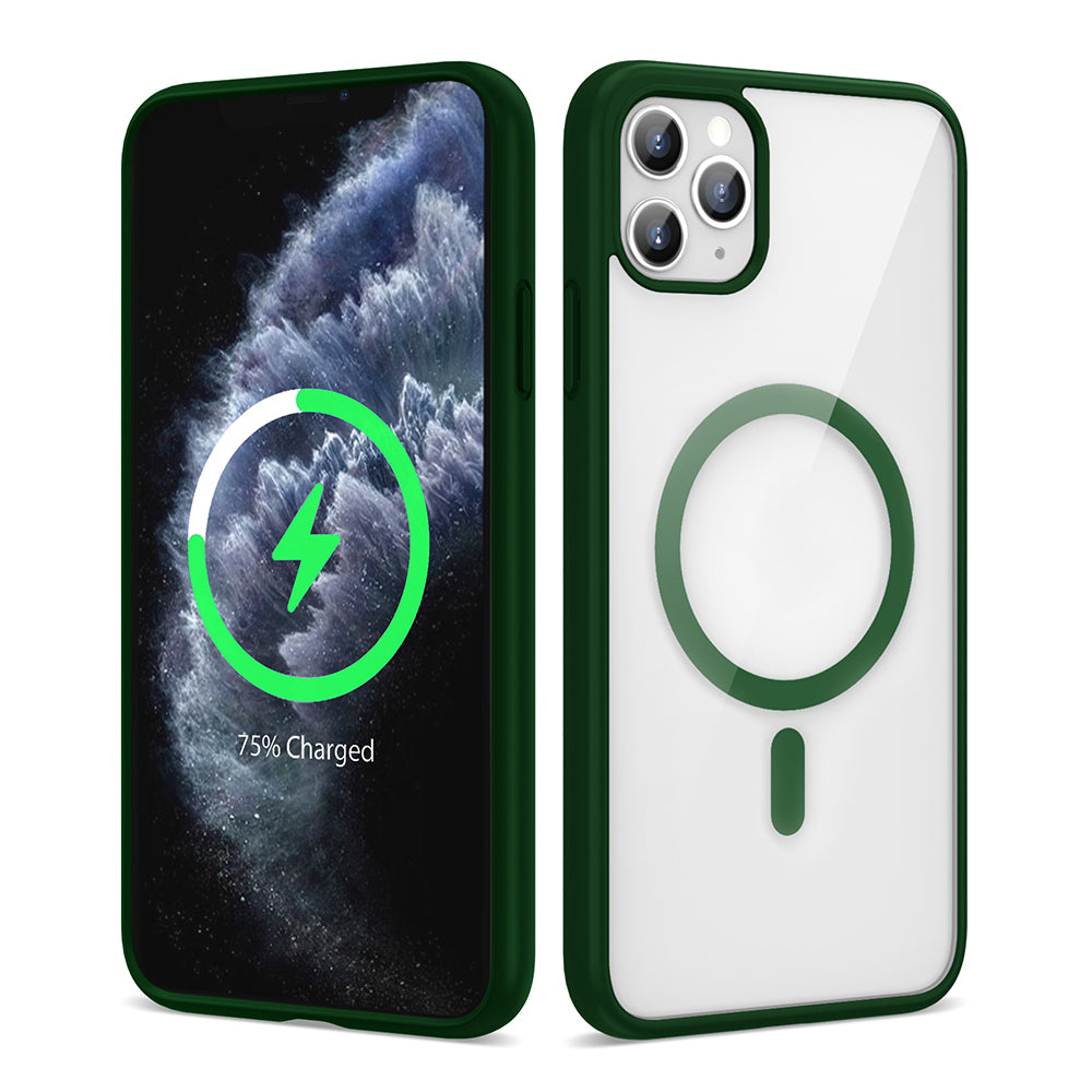 Apple iPhone 11 Pro Max Kılıf M-safe Wireless Şarj Özellikli Silikon Zore Ege Kapak Koyu Yeşil