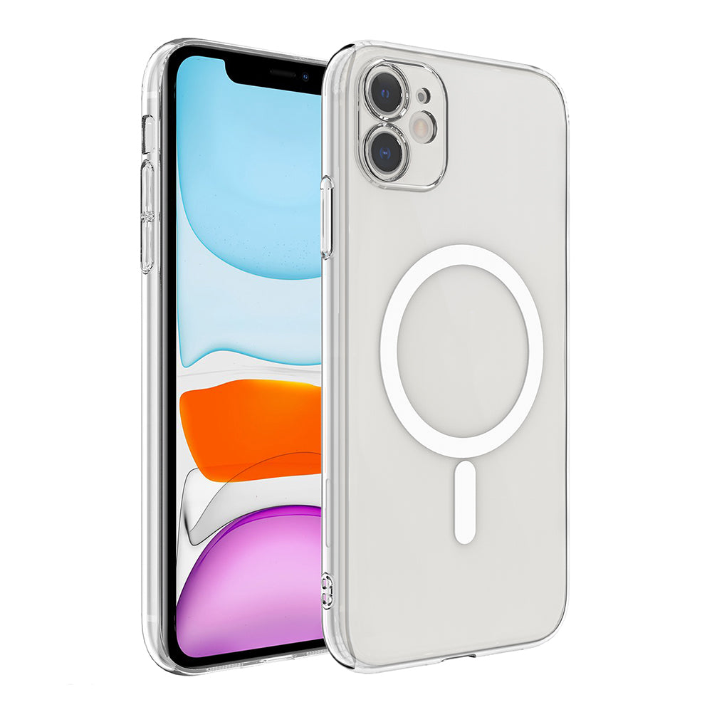 Apple iPhone 12 Kamera Korumalı M-Safe Şarj Özellikli Şeffaf Zore London Sert PC Kapak Şeffaf