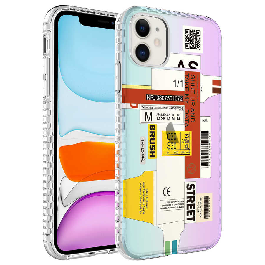 Apple iPhone 12 Kılıf Airbag Kenarlı Renkli Desenli Silikon Zore Elegans Kapak NO2