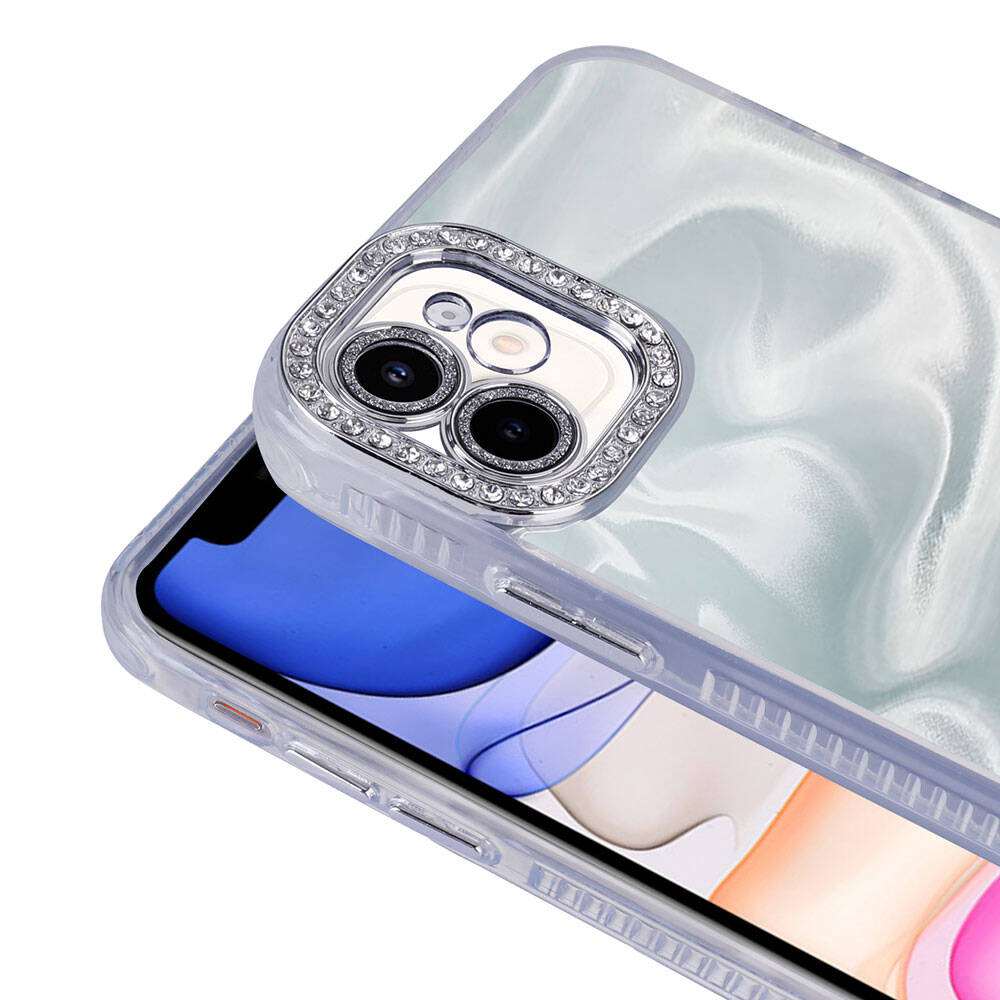 Apple iPhone 12 Kılıf Airbagli Parlak Taş Detay Tasarımlı Zore Esila Kapak Beyaz