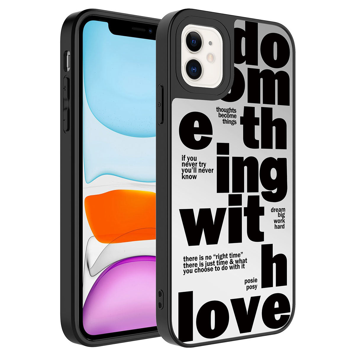 Apple iPhone 12 Kılıf Aynalı Desenli Kamera Korumalı Parlak Zore Mirror Kapak Love