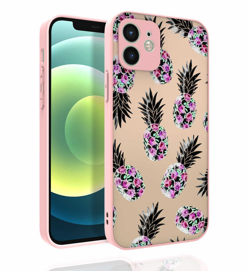 Apple iPhone 12 Kılıf Desenli Kamera Korumalı Parlak Zore Nora Kapak NO1