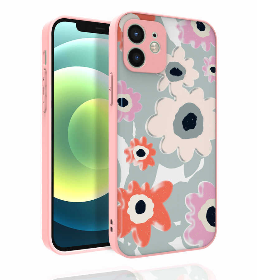 Apple iPhone 12 Kılıf Desenli Kamera Korumalı Parlak Zore Nora Kapak NO5