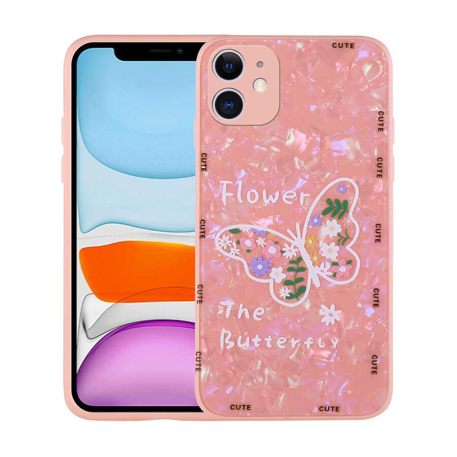 Apple iPhone 12 Kılıf Desenli Sert Silikon Zore Mumila Kapak Pink Mouse
