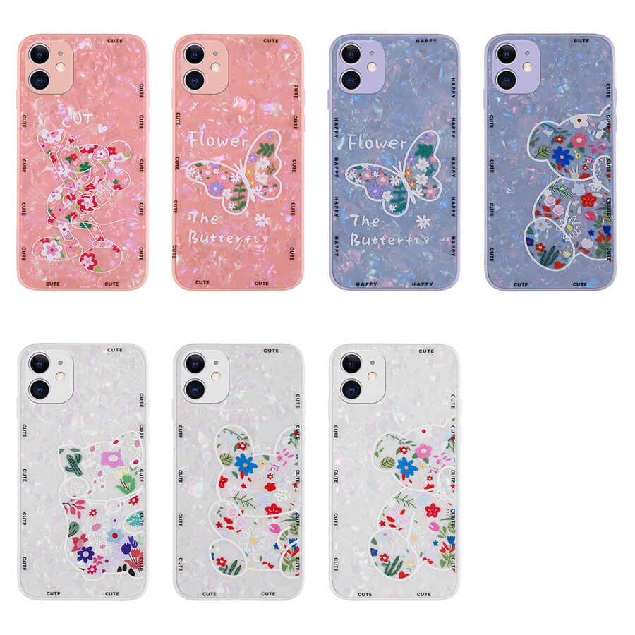 Apple iPhone 12 Kılıf Desenli Sert Silikon Zore Mumila Kapak Pink Flower