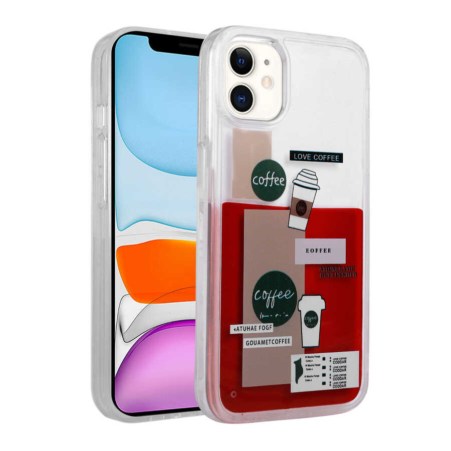 Apple iPhone 12 Kılıf Desenli Sıvılı Zore Drink Silikon Kapak NO1