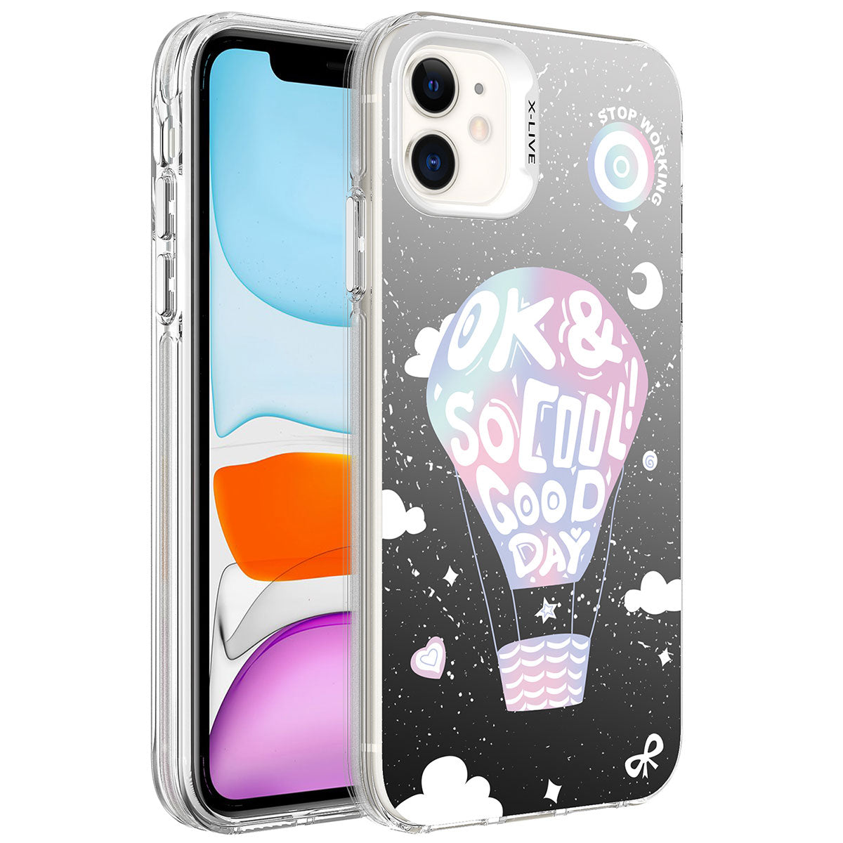 Apple iPhone 12 Kılıf Desenli Zore Silver Sert Kapak Balon