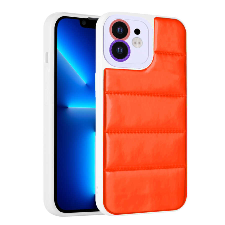 Apple iPhone 12 Kılıf Kamera Korumalı Airbagli Renkli Zore Seksek Kapak Turuncu