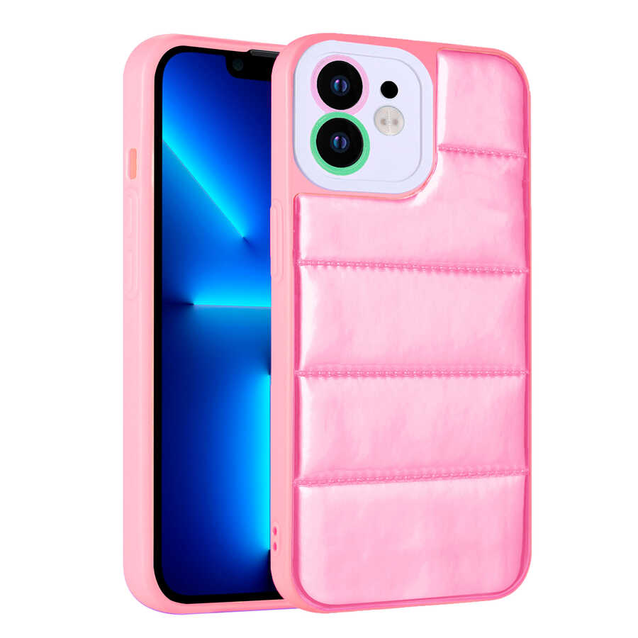 Apple iPhone 12 Kılıf Kamera Korumalı Airbagli Renkli Zore Seksek Kapak Pembe