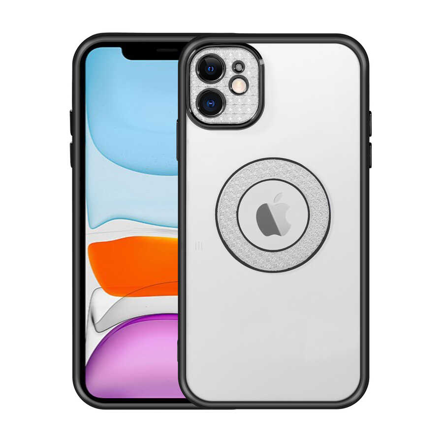 Apple iPhone 12 Kılıf Kamera Korumalı Logo Gösteren Zore Esta Kapak Siyah