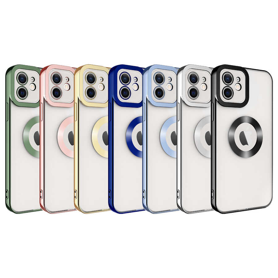 Apple iPhone 12 Kılıf Kamera Korumalı Logo Gösteren Zore Omega Kapak Gold