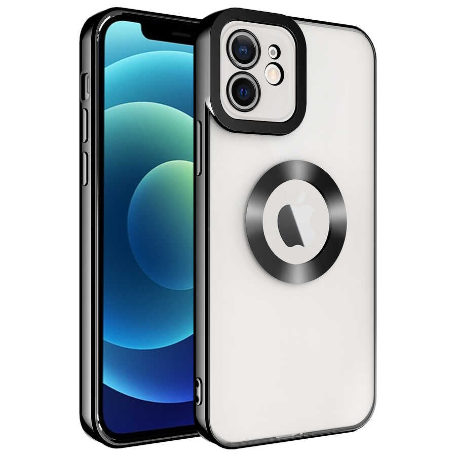 Apple iPhone 12 Kılıf Kamera Korumalı Logo Gösteren Zore Omega Kapak Siyah