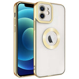 Apple iPhone 12 Kılıf Kamera Korumalı Logo Gösteren Zore Omega Kapak Gold