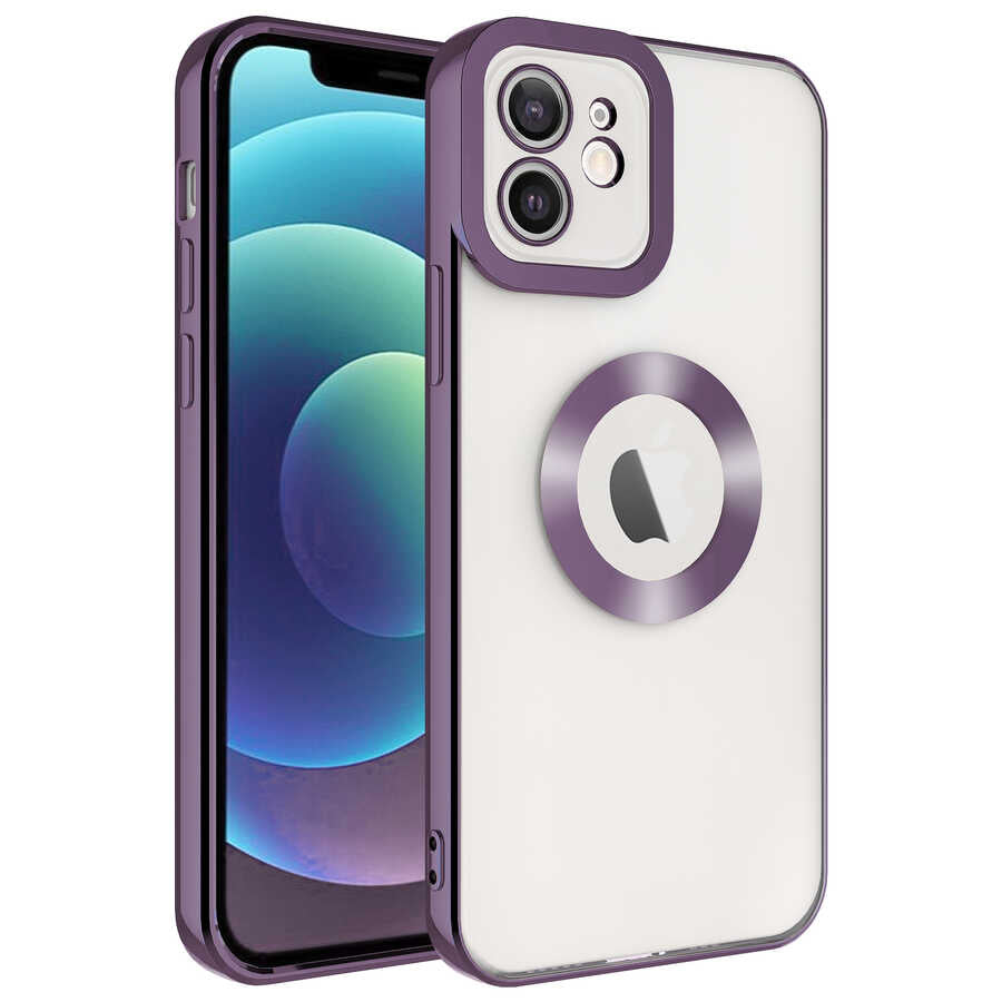 Apple iPhone 12 Kılıf Kamera Korumalı Logo Gösteren Zore Omega Kapak Derin Mor