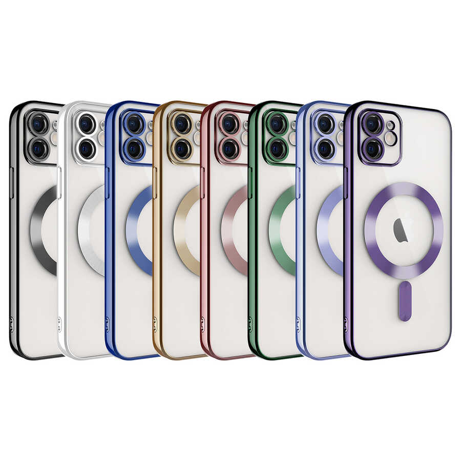 Apple iPhone 12 Kılıf Kamera Korumalı M-safe Wireless Şarj Özellikli Zore Demre Kapak Gümüş