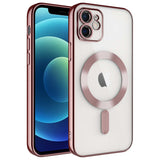 Apple iPhone 12 Kılıf Kamera Korumalı M-safe Wireless Şarj Özellikli Zore Demre Kapak Rose Gold