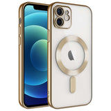 Apple iPhone 12 Kılıf Kamera Korumalı M-safe Wireless Şarj Özellikli Zore Demre Kapak Gold