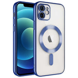 Apple iPhone 12 Kılıf Kamera Korumalı M-safe Wireless Şarj Özellikli Zore Demre Kapak Sierra Mavi