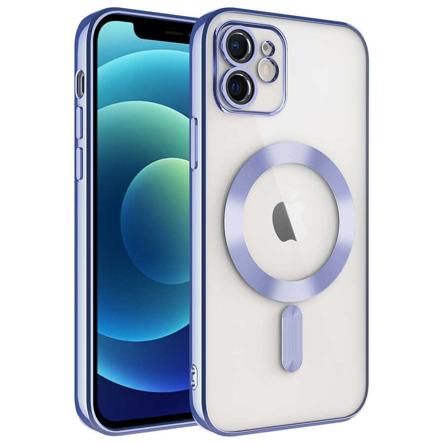 Apple iPhone 12 Kılıf Kamera Korumalı M-safe Wireless Şarj Özellikli Zore Demre Kapak Lila