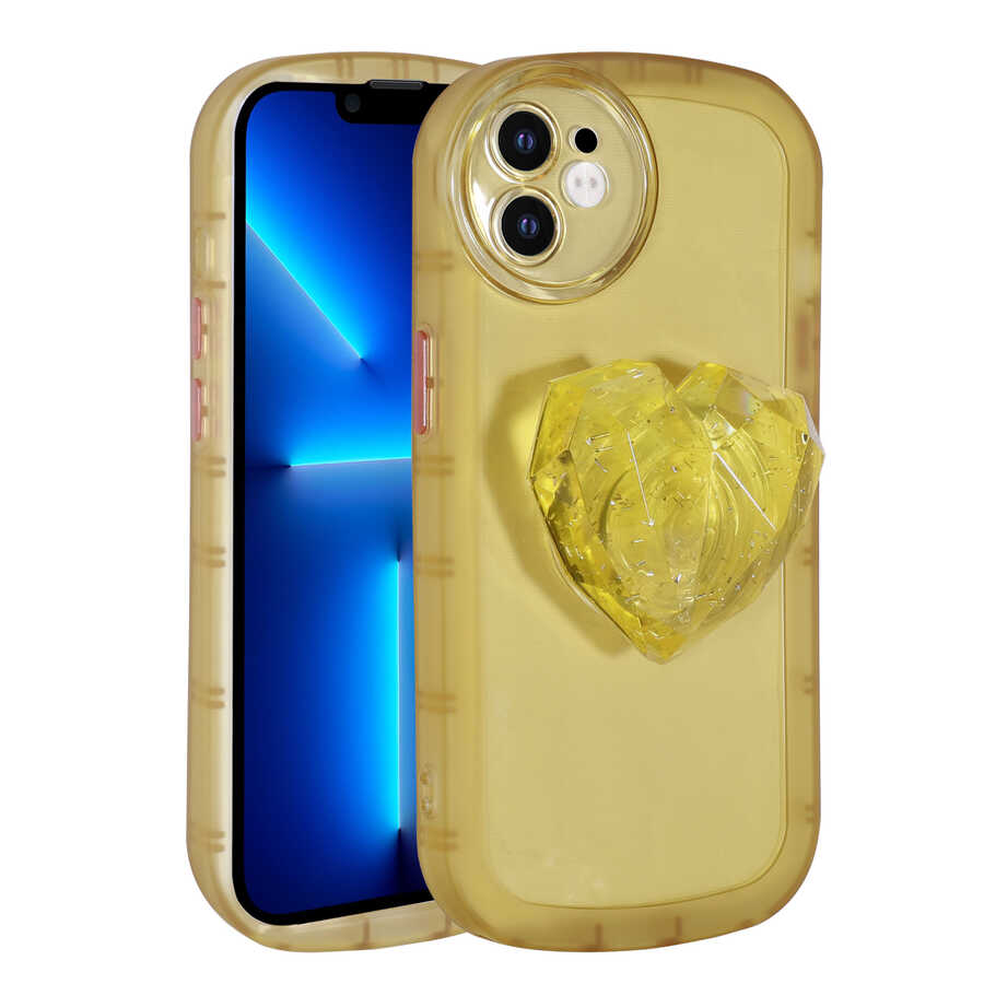 Apple iPhone 12 Kılıf Kamera Korumalı Pop Soketli Renkli Zore Ofro Kapak Sarı