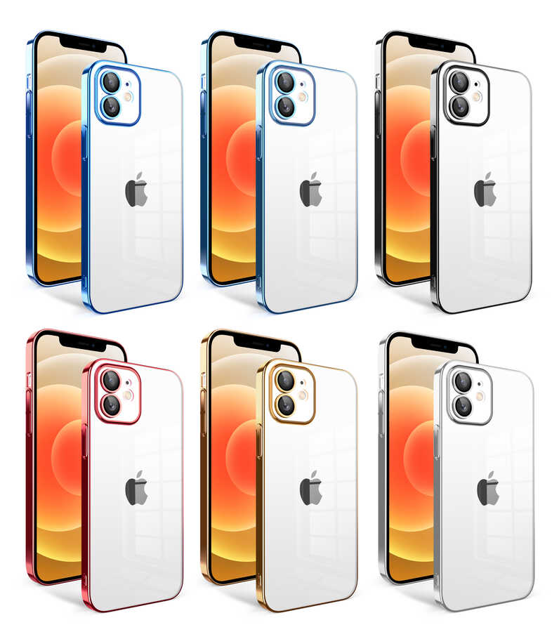 Apple iPhone 12 Kılıf Kamera Korumalı Renkli Çerçeveli Zore Garaj Kapak Kırmızı