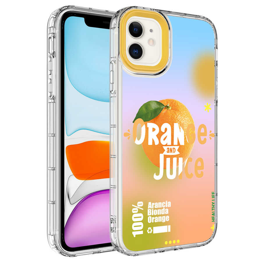 Apple iPhone 12 Kılıf Kamera Korumalı Renkli Desenli Sert Silikon Zore Korn Kapak NO3