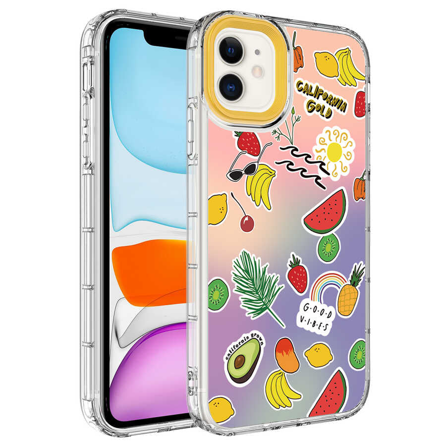 Apple iPhone 12 Kılıf Kamera Korumalı Renkli Desenli Sert Silikon Zore Korn Kapak NO4