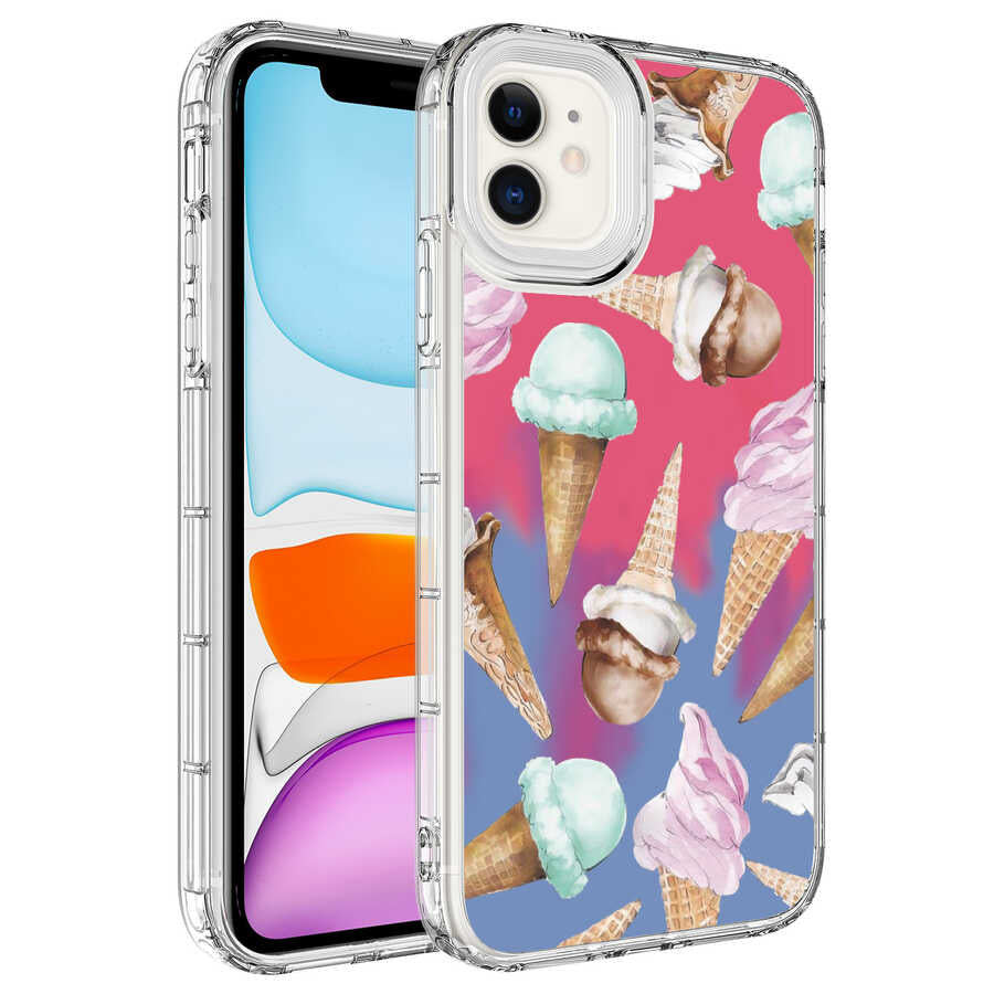 Apple iPhone 12 Kılıf Kamera Korumalı Renkli Desenli Sert Silikon Zore Korn Kapak NO9