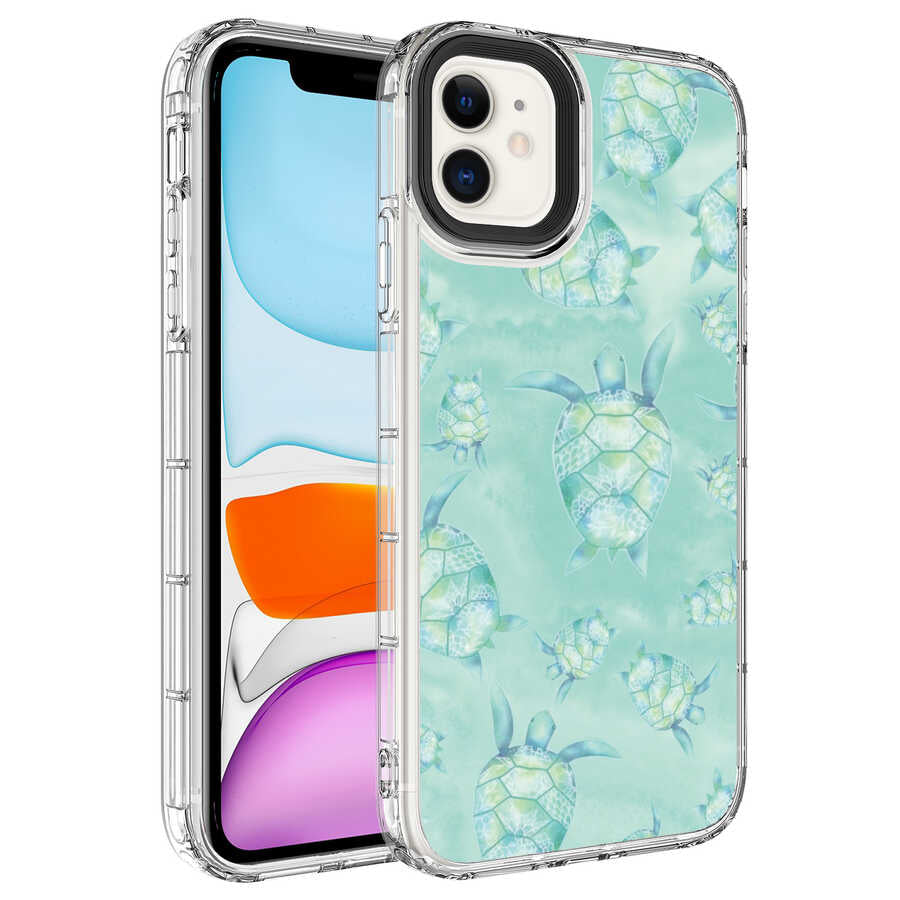 Apple iPhone 12 Kılıf Kamera Korumalı Renkli Desenli Sert Silikon Zore Korn Kapak NO13