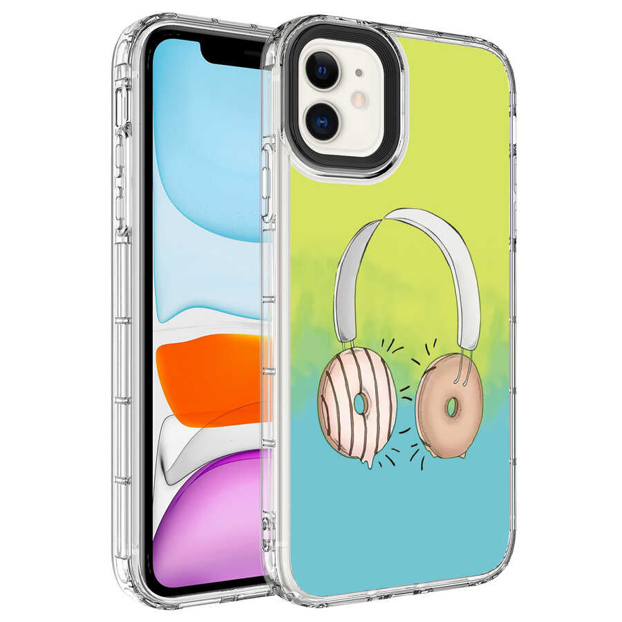 Apple iPhone 12 Kılıf Kamera Korumalı Renkli Desenli Sert Silikon Zore Korn Kapak NO14