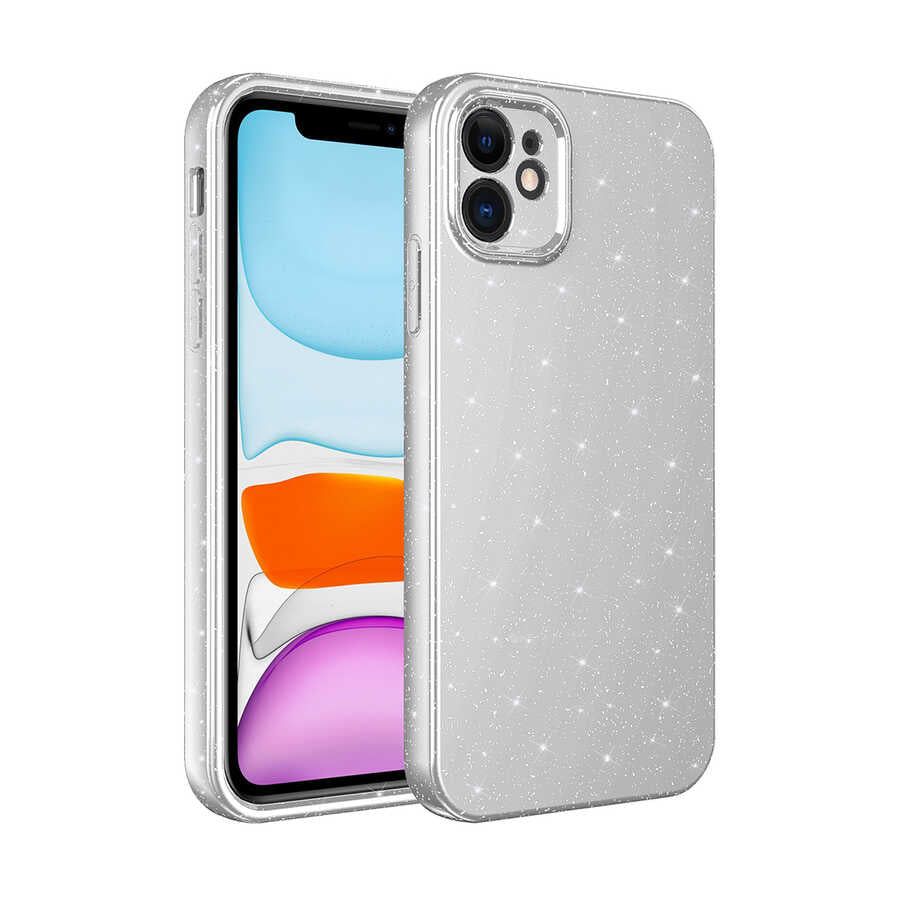 Apple iPhone 12 Kılıf Kamera Korumalı Simli Lüks Zore Koton Kapak Beyaz