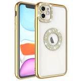 Apple iPhone 12 Kılıf Kamera Korumalı Taş Süslemeli Arkası Şeffaf Zore Asya Kapak Gold