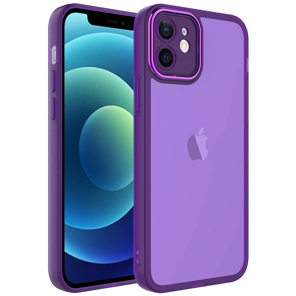 Apple iPhone 12 Kılıf Kamera Korumalı Transparan Zore Post Kapak Derin Mor