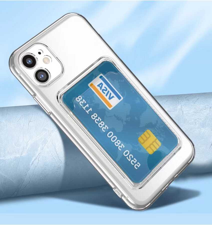 Apple iPhone 12 Kılıf Kartlıklı Şeffaf Zore Setra Clear Silikon Kapak Renksiz