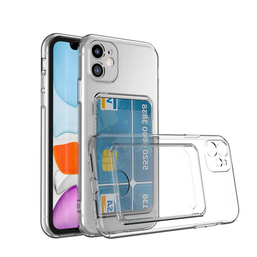 Apple iPhone 12 Kılıf Kartlıklı Şeffaf Zore Setra Clear Silikon Kapak Renksiz