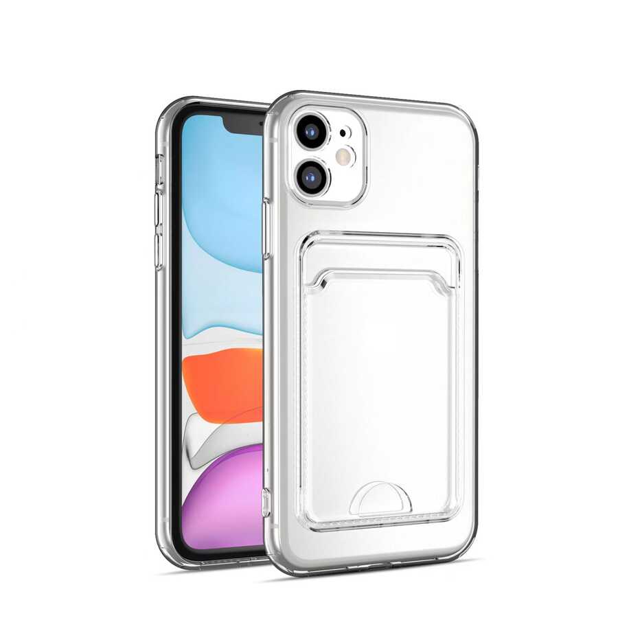 Apple iPhone 12 Kılıf Kartlıklı Şeffaf Zore Setra Clear Silikon Kapak Renksiz
