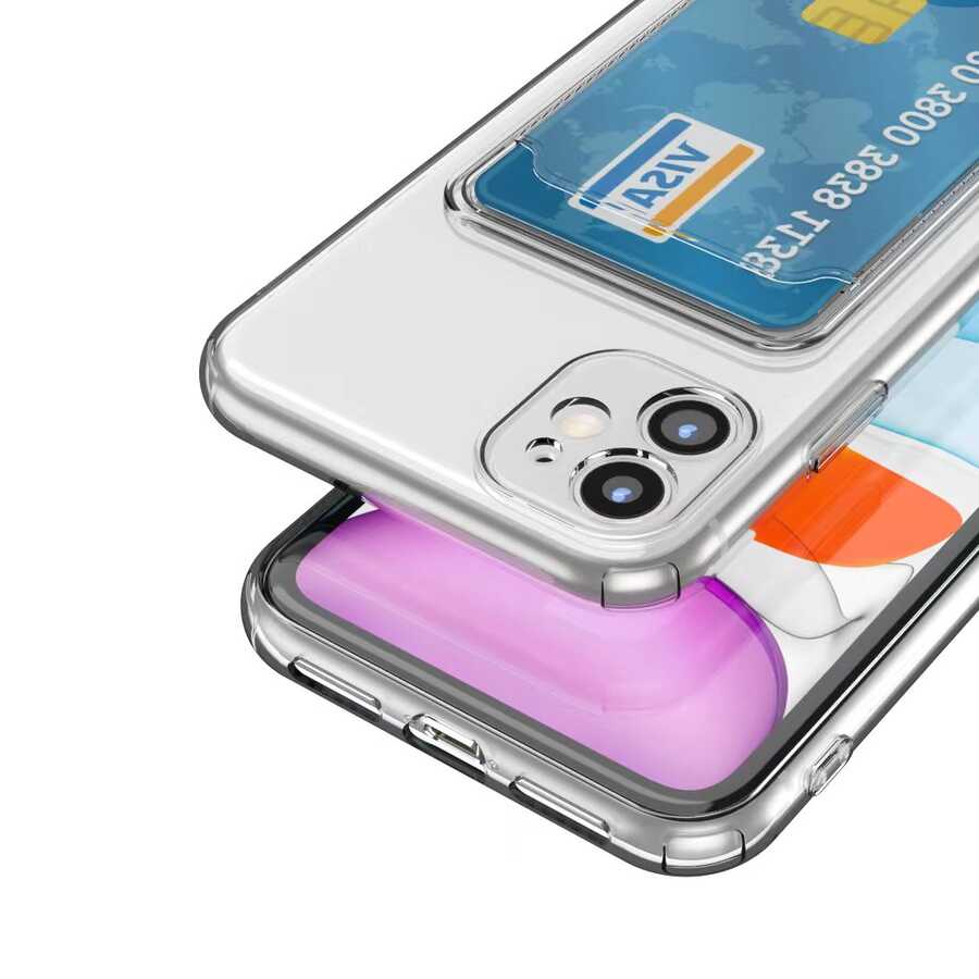 Apple iPhone 12 Kılıf Kartlıklı Şeffaf Zore Setra Clear Silikon Kapak Renksiz
