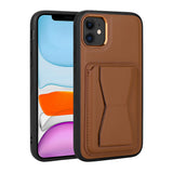 Apple iPhone 12 Kılıf Kartlıklı Standlı Pu Deri Zore Memo Kapak Kahverengi