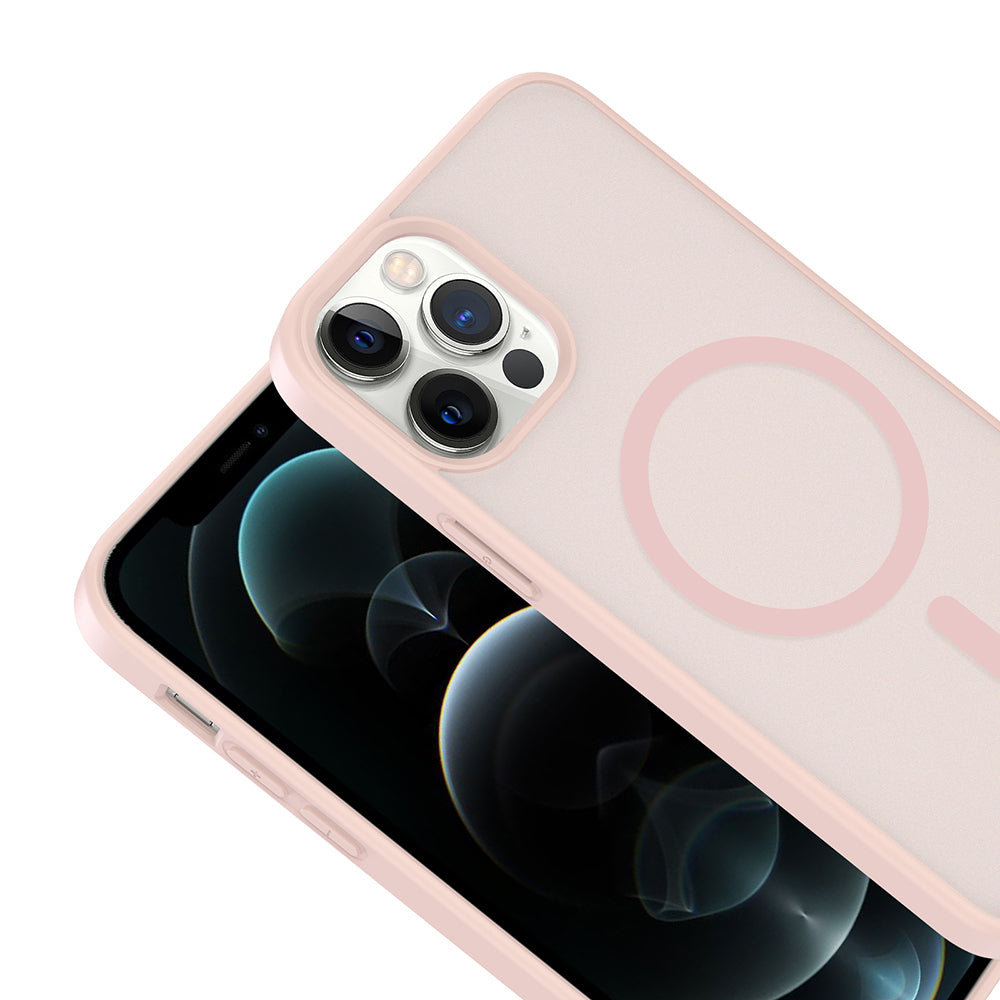 Apple iPhone 12 Kılıf M-safe Şarj Özellikli Babet Kapak Pembe