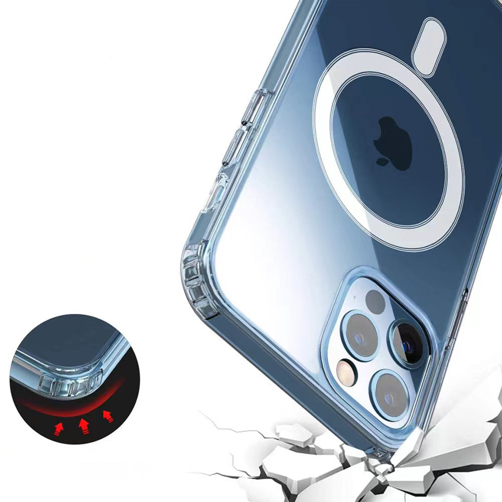 Apple iPhone 12 Kılıf M-safe Şarj Özellikli Şeffaf Sert PC Zore Embos Kapak Renksiz