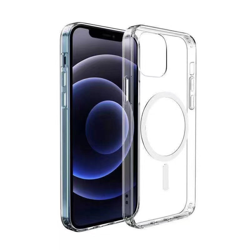 Apple iPhone 12 Kılıf M-safe Şarj Özellikli Şeffaf Sert PC Zore Embos Kapak Renksiz