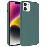 Apple iPhone 12 Kılıf M-safe Wireless Şarj Özellikli Pastel Renk Silikon Zore Plas Kapak Koyu Yeşil