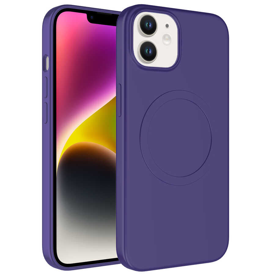 Apple iPhone 12 Kılıf M-safe Wireless Şarj Özellikli Pastel Renk Silikon Zore Plas Kapak Mürdüm